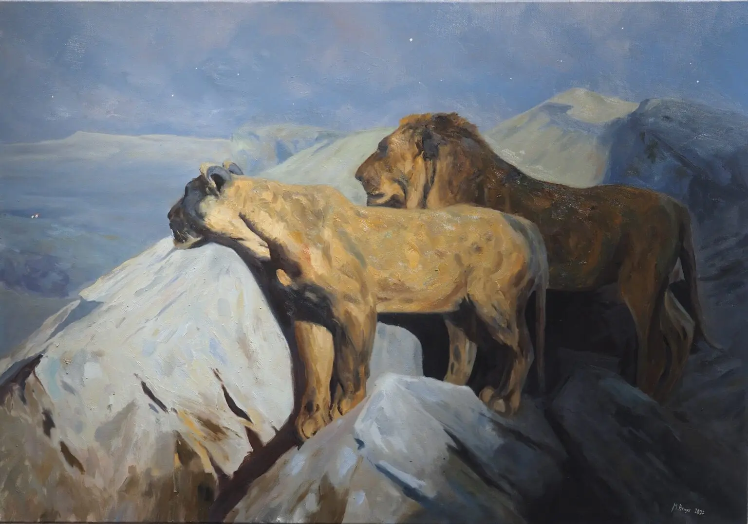 Two lions, silent watchers mastercopy, 2023, oil painting